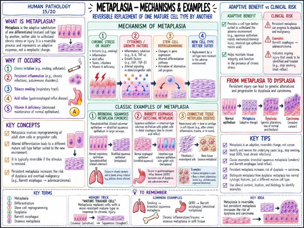 Metaplasia โ Mechanisms & Examples (15/20)