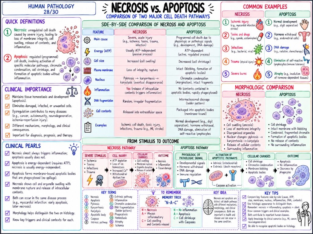 Necrosis vs. Apoptosis (28/30) โ Comparison of Two Major Cell Death Pathways