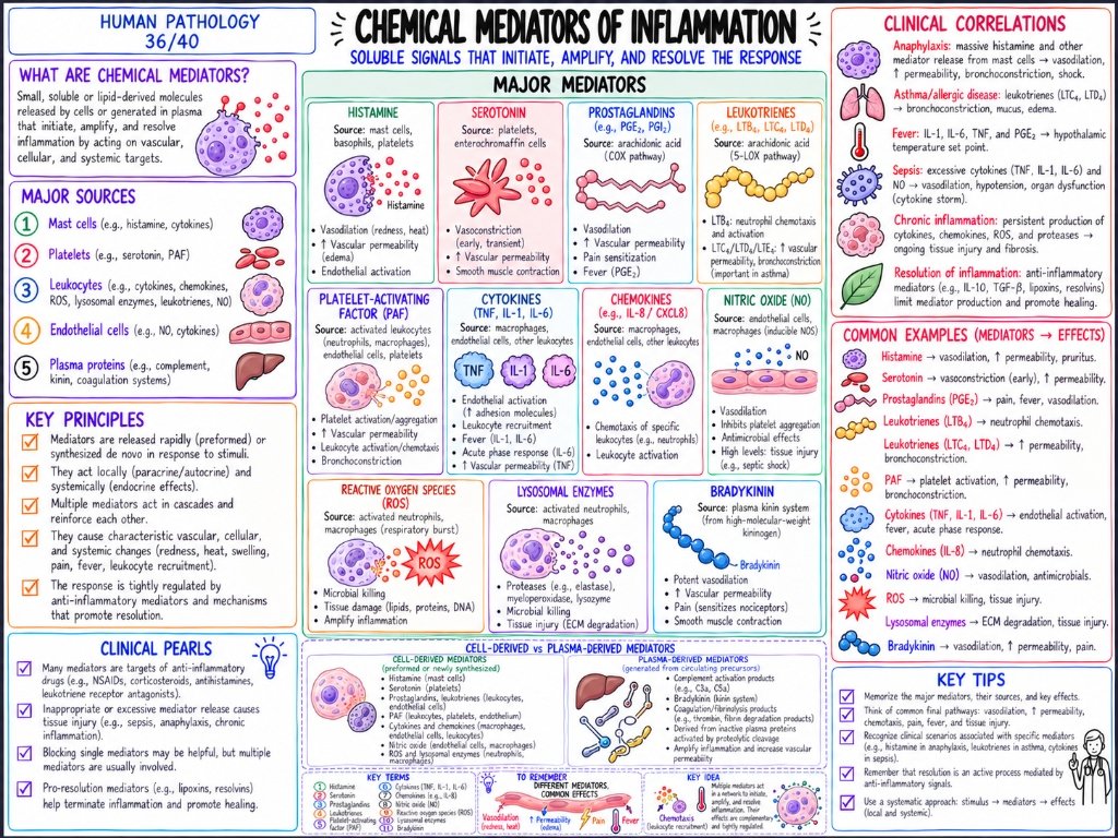 Chemical Mediators of Inflammation (36/40) โ Soluble Signals That Initiate, Amplify & Resolve
