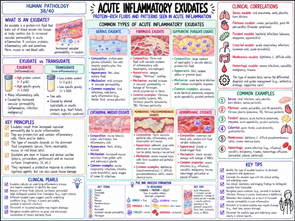 Acute Inflammatory Exudates (38/40) โ Protein-Rich Fluids & Patterns in Acute Inflammation