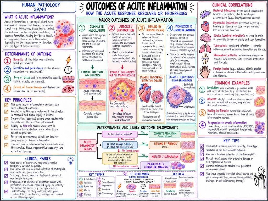 Outcomes of Acute Inflammation (39/40) โ How the Acute Response Resolves or Progresses