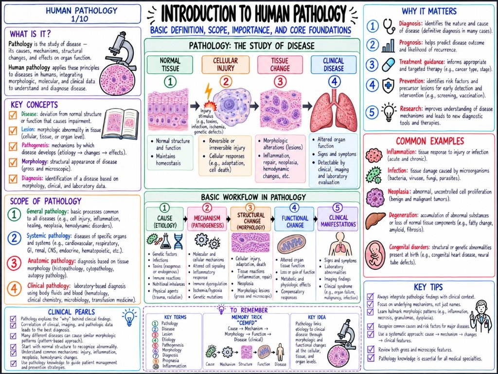 Introduction to Human Pathology (1/10) โ Basic Definition, Scope, Importance and Core Foundations