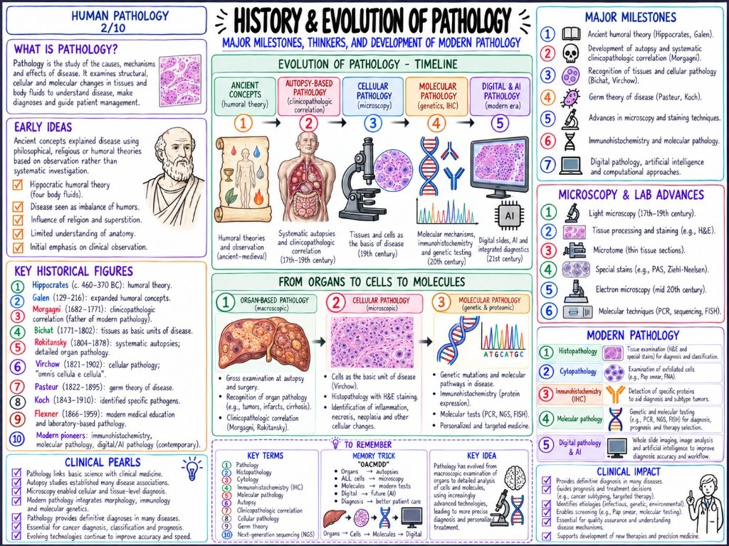 History & Evolution of Pathology (2/10) โ Major Milestones, Thinkers, and Development of Modern Pathology