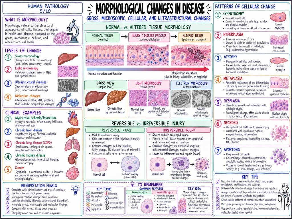 Morphological Changes in Disease (5/10) โ Gross, Microscopic, Cellular, and Ultrastructural Changes